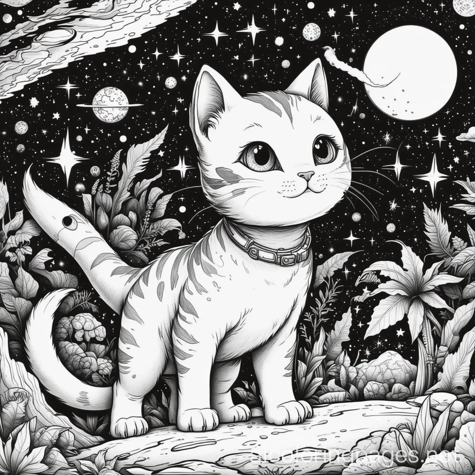 Cat-and-Dinosaur-Space-Adventure-Coloring-Page