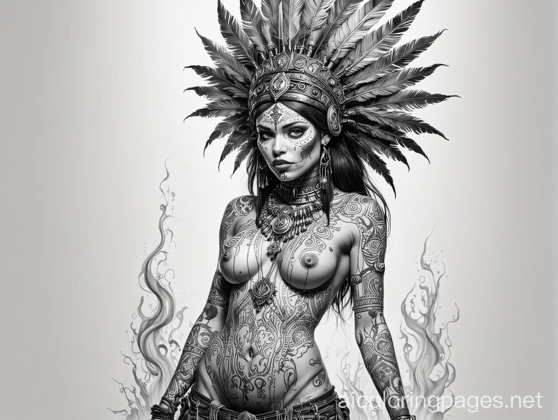 Voluptuous-Tribal-Witch-with-Skull-Headdress-Standing-in-Fire