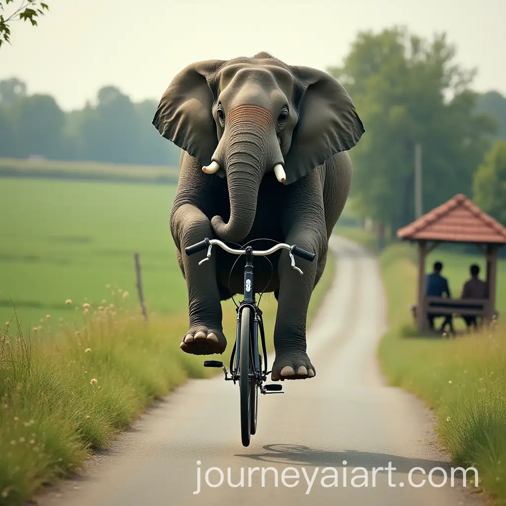 Playful-Elephant-Riding-a-Bicycle-on-Rural-Road-in-Natural-Outdoor-Setting