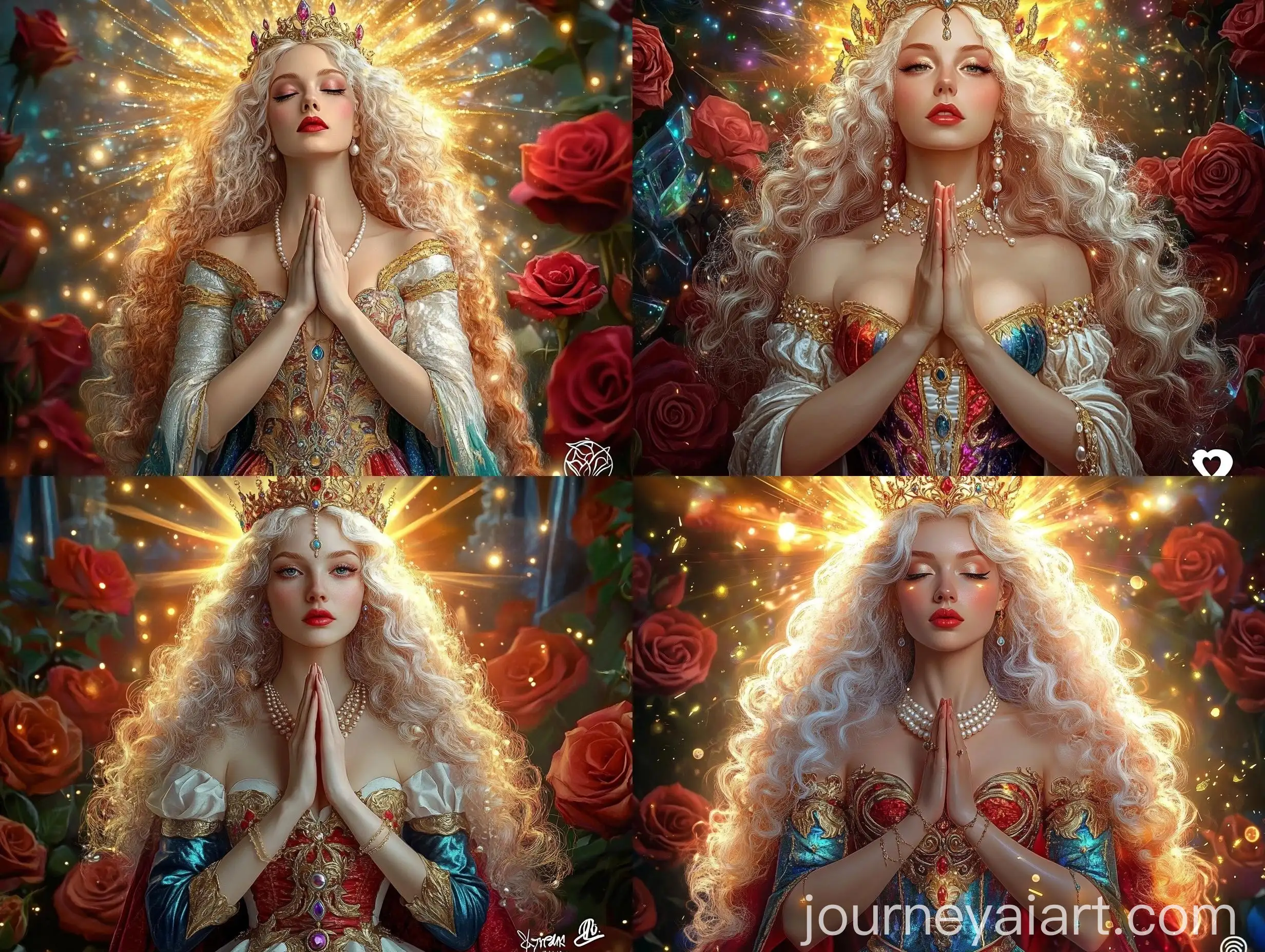 Medieval-Queen-in-Prayer-with-Celestial-Roses-and-Crystals