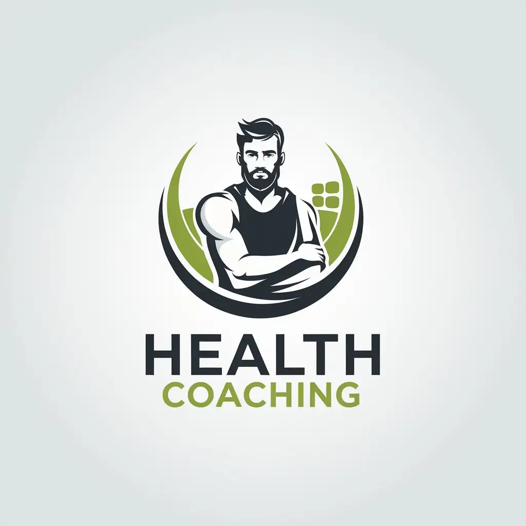 LOGO Design for Health Coaching Healthy Guy Coaching Symbol with Text for Sports Fitness Industry