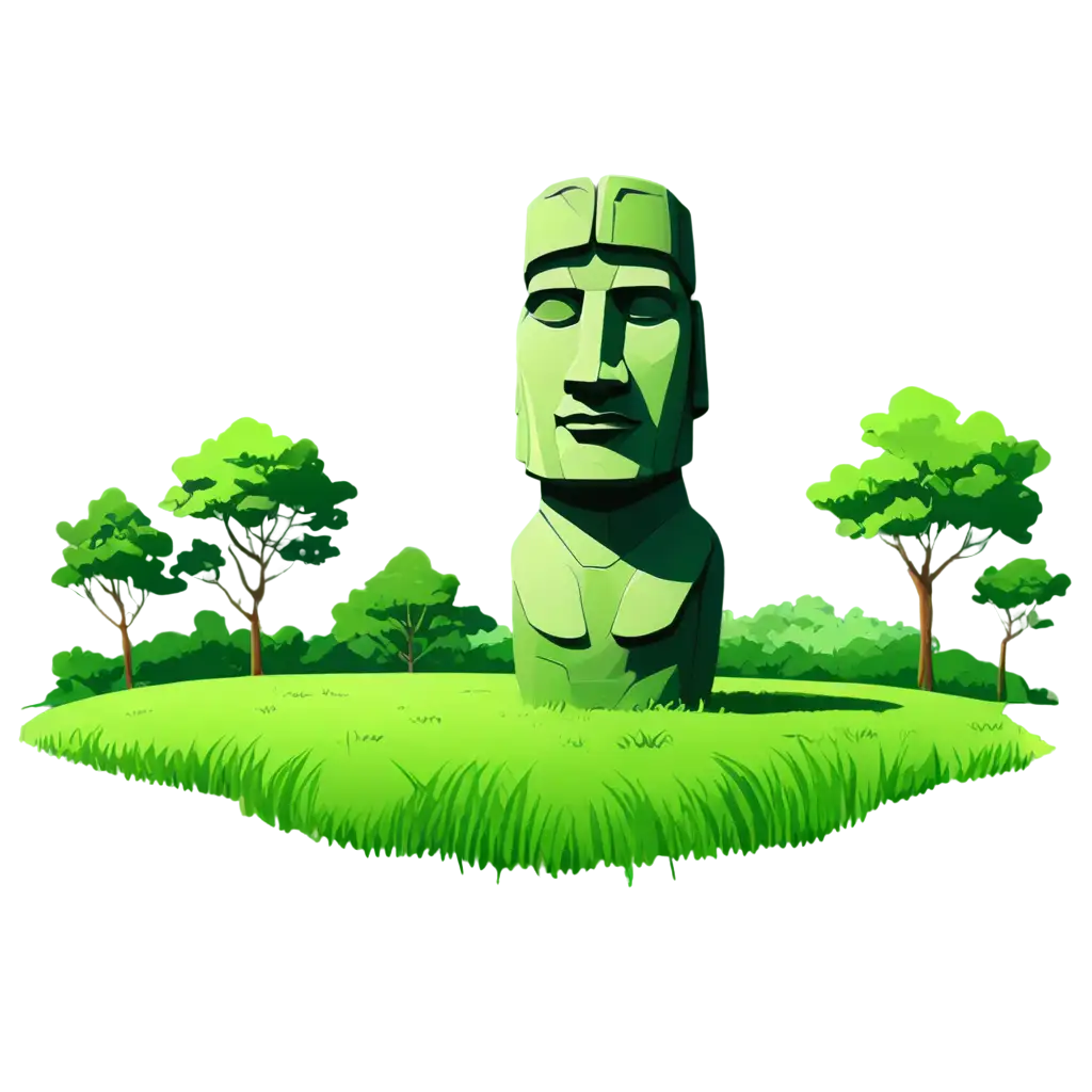 create a moai statue in a green meadow, minimalist drawing style