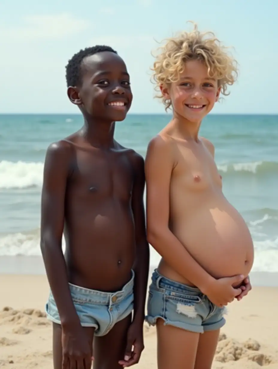 Teenager-and-Child-Enjoying-the-Beach-with-Playful-Smiles-and-Big-Bellies