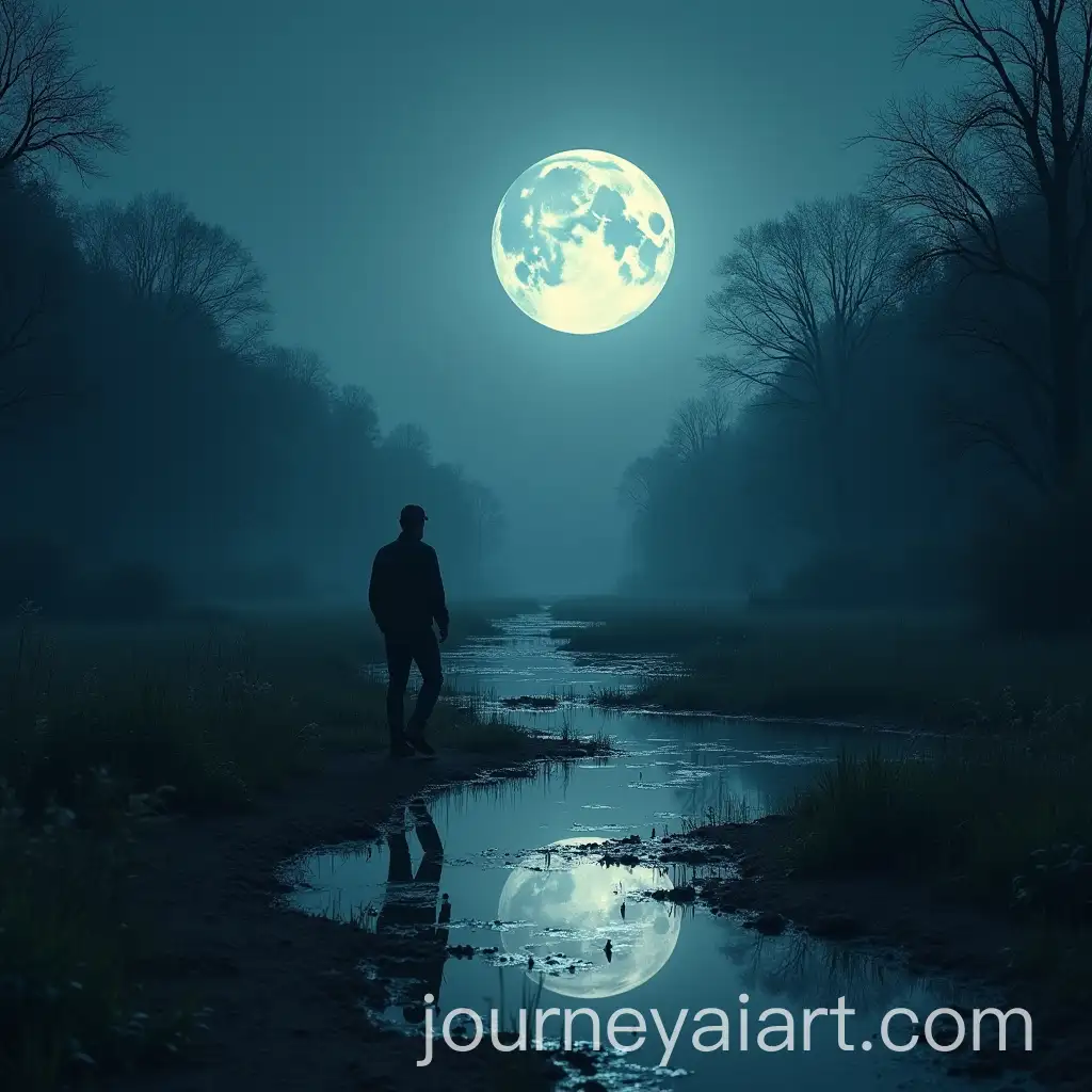 Man-Walking-Through-a-Swampy-Valley-Under-the-Moonlight