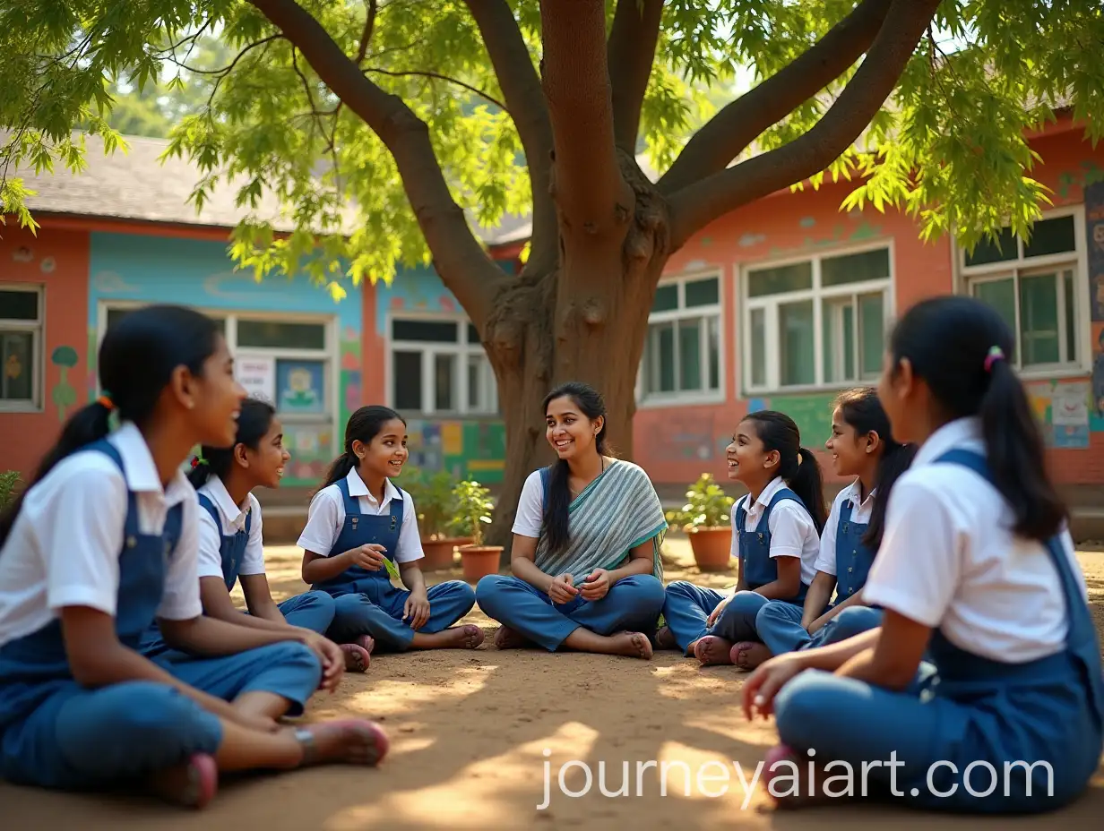 Indian-School-Children-Learning-Under-Neem-Tree-with-Environmental-Awareness