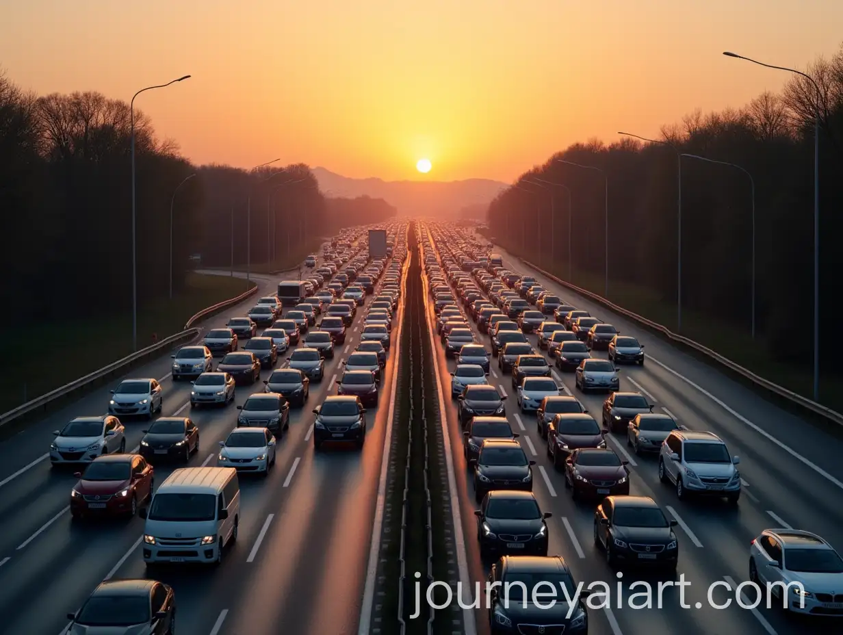Busy-Highway-Traffic-Jam-at-Sunset