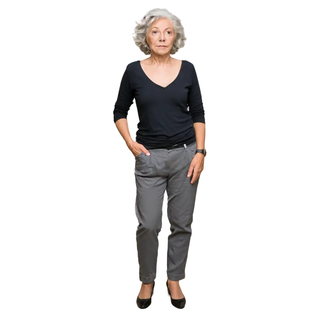 Elderly-Woman-in-Black-Top-and-Gray-Pants-PNG-Image-Surreal-Artistic-Representation