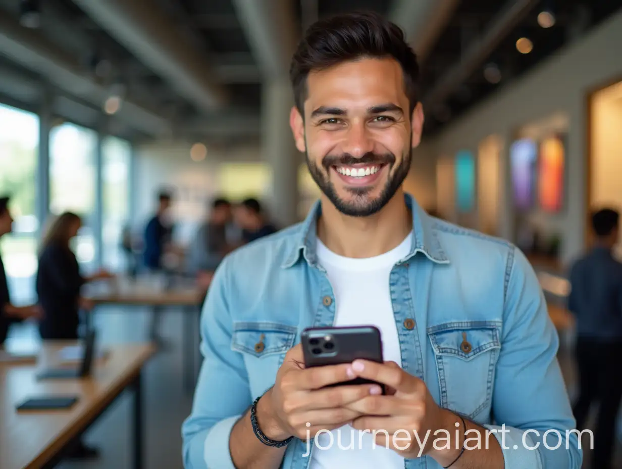 Smiling-Latin-Man-Holding-an-iPhone-in-a-Modern-Tech-Store