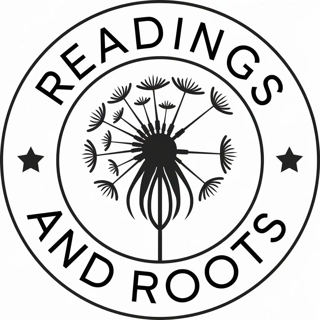 LOGO Design for Readings and Roots Dandelion and Two 5Pointed Stars with Clear Background