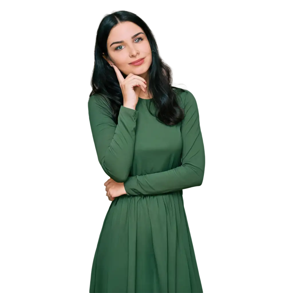 Elegant-Young-Woman-in-Long-Dress-PNG-Image-Soft-Expression-Green-Eyes-Black-Hair