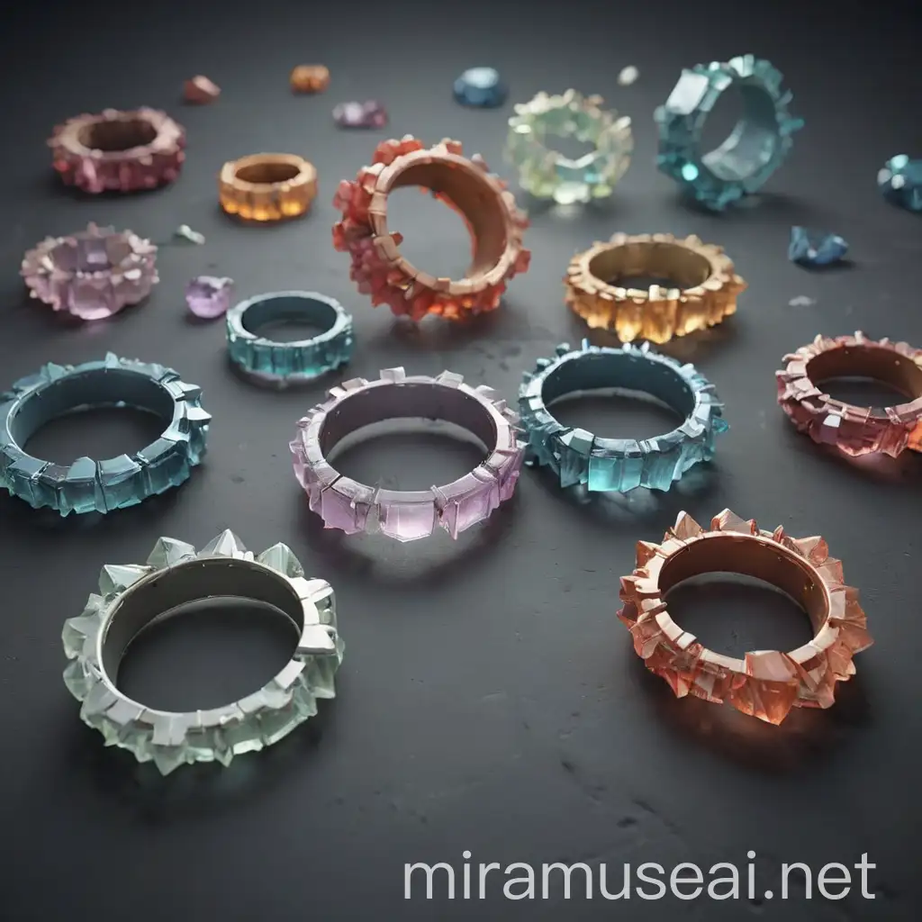 Abstract Elemental Crystal Rings 3D Render