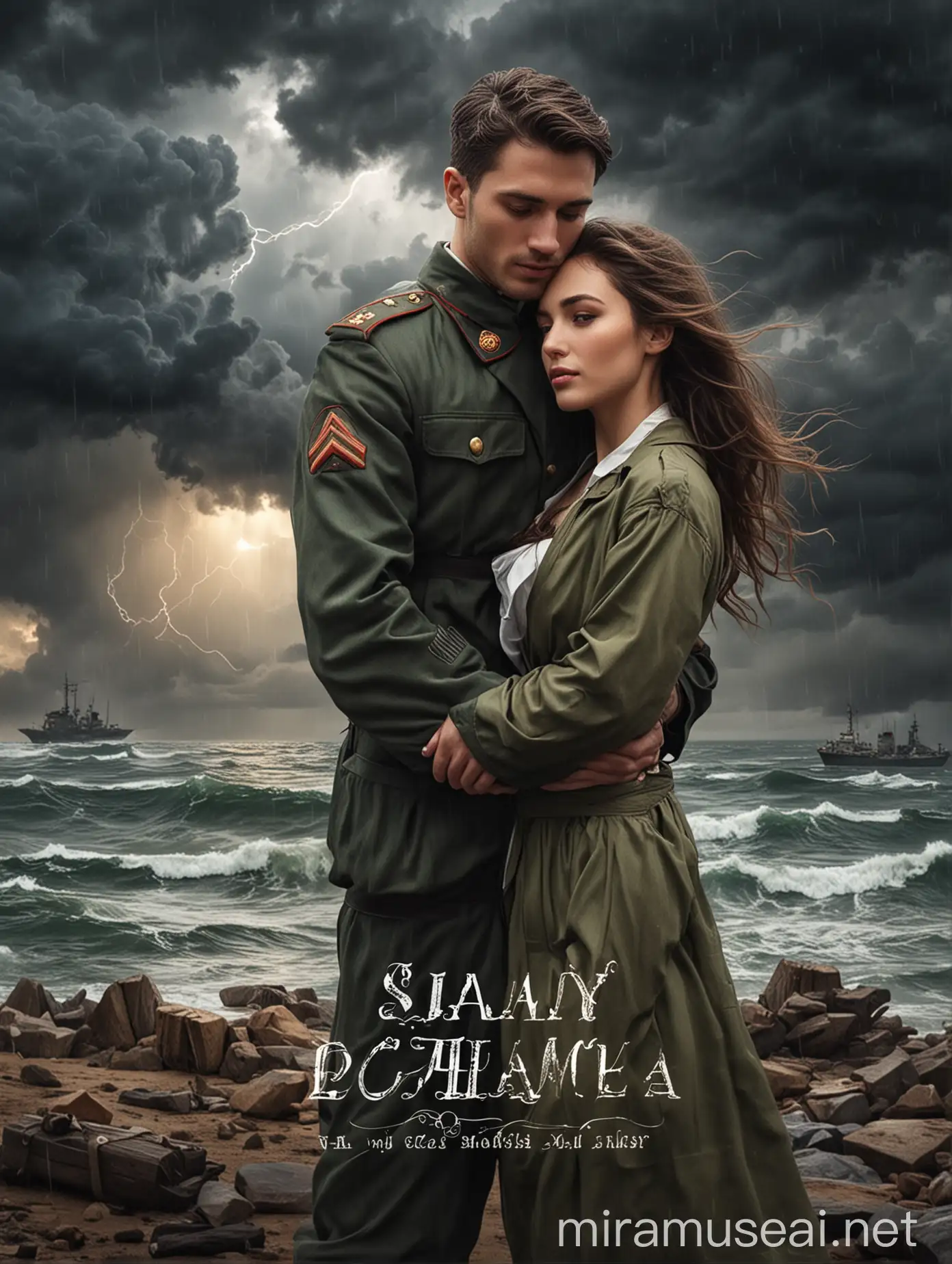 Romantic Encounter Military Man Meets Beloved in Stormy Weather