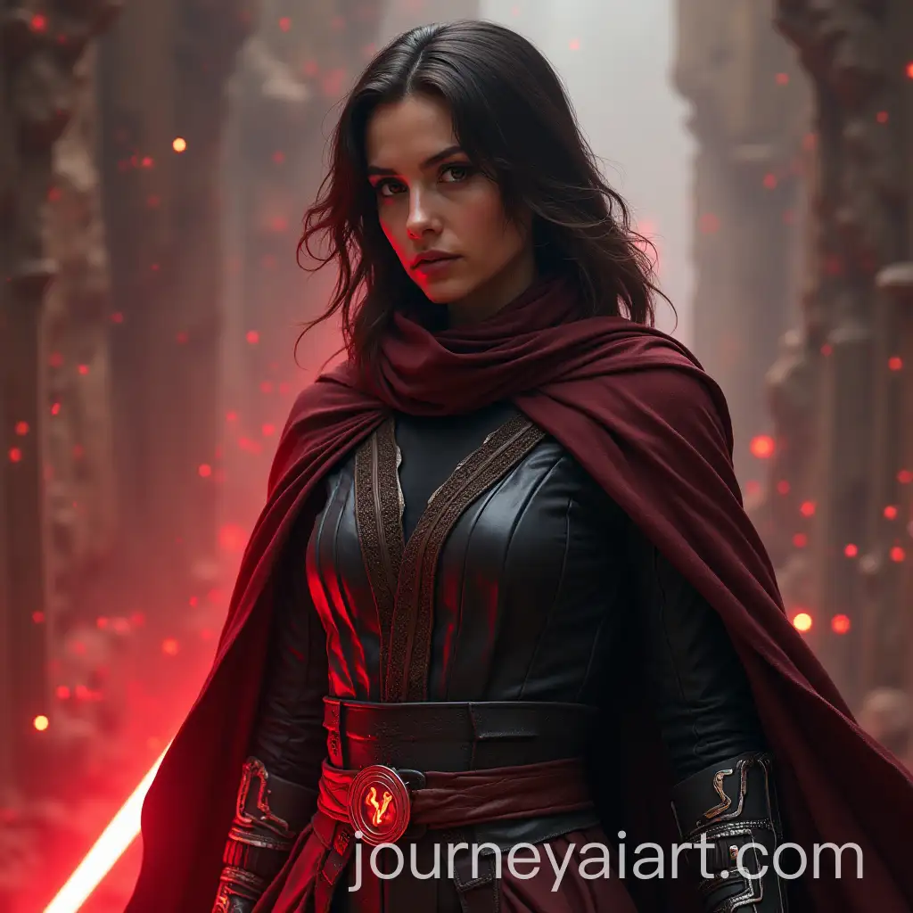 Female-Sith-Warrior-in-Dark-Armor-with-Red-Lightsaber