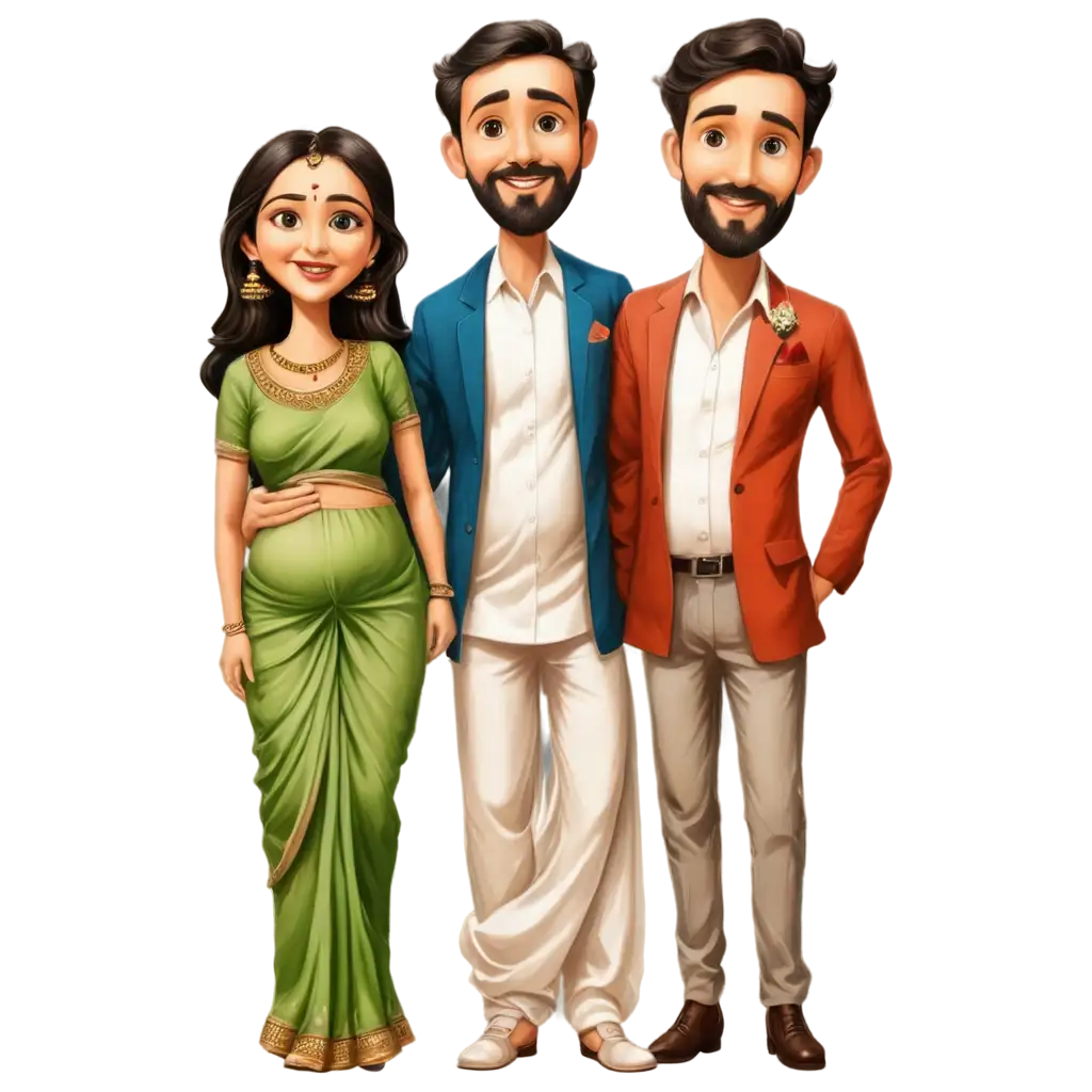 Pregnant-Wife-in-Saree-and-Husband-in-Normal-Costume-PNG-Image