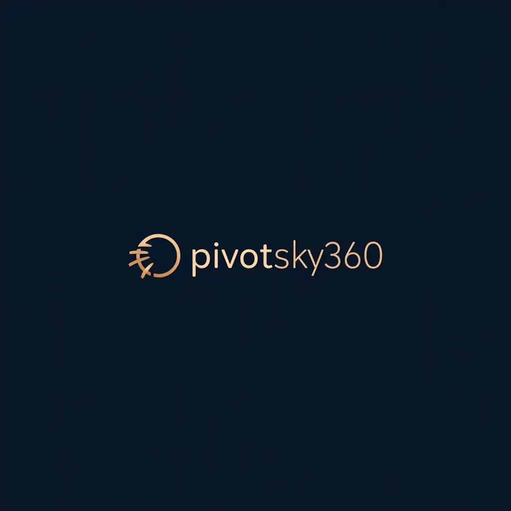 A professional logo for 'pivotsky360,' with a geometric font and a perfectly symmetrical circle symbolizing 360 degrees. The design should have a sleek and polished look, using shades of navy blue and gold for a premium touch.