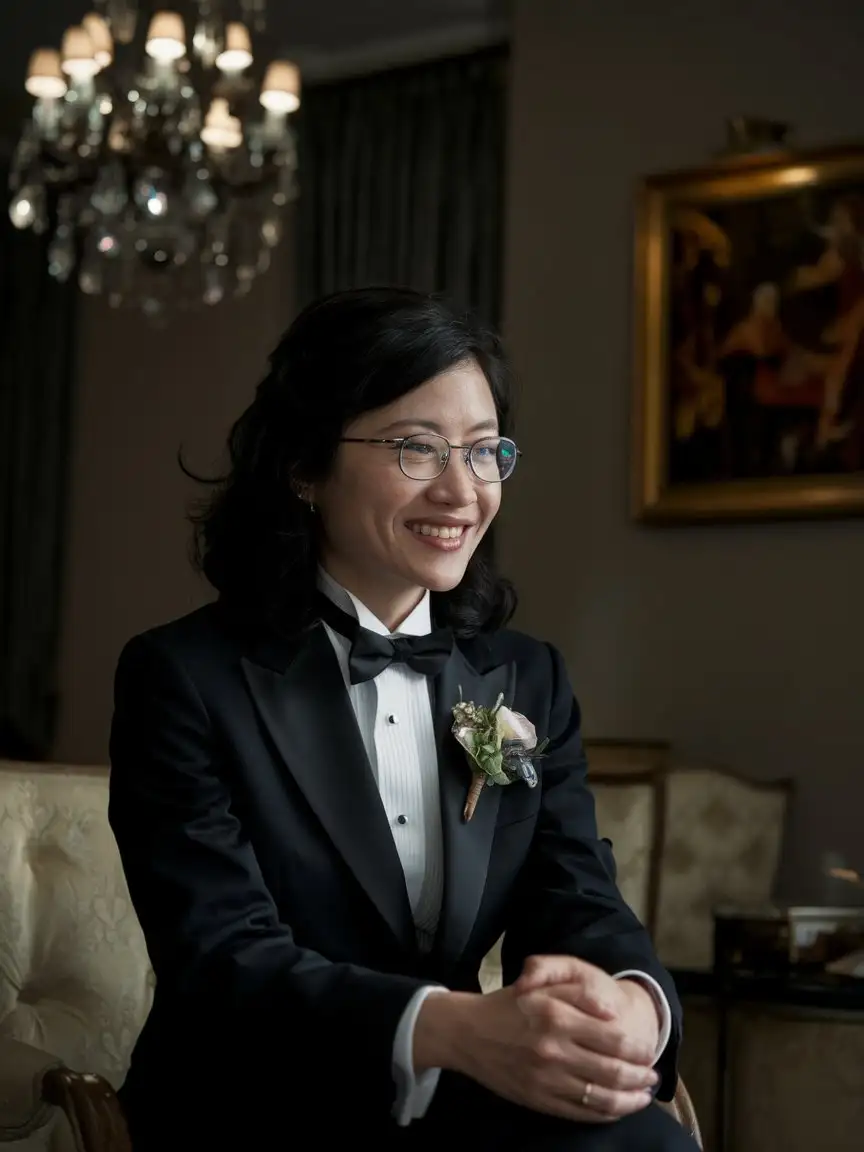 Elegant-Chinese-Woman-in-Tuxedo-with-Smiling-Charm