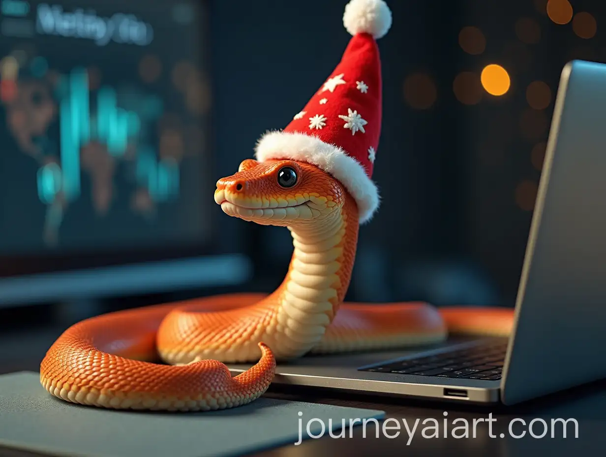 Cute-Snake-in-New-Years-Hat-Working-at-Desk-with-MacBook-for-IT-Company