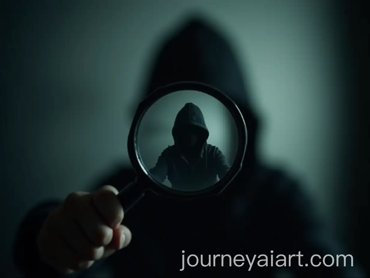 Abstract-Justice-and-Vigilance-with-Magnifying-Glass-Over-Shadowy-Figure