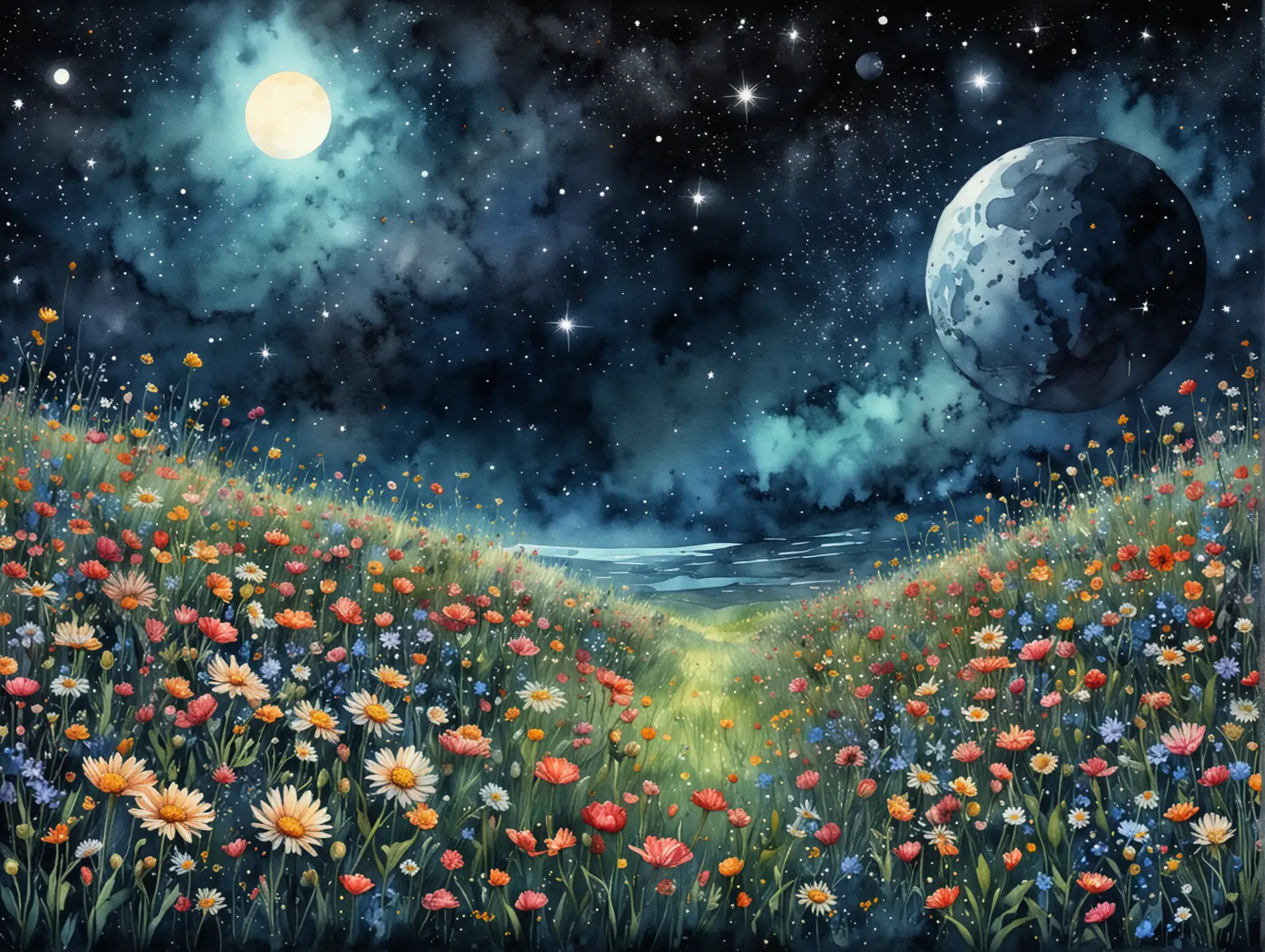 Starry-Night-with-Planet-Parade-Over-a-Field-of-Flowers