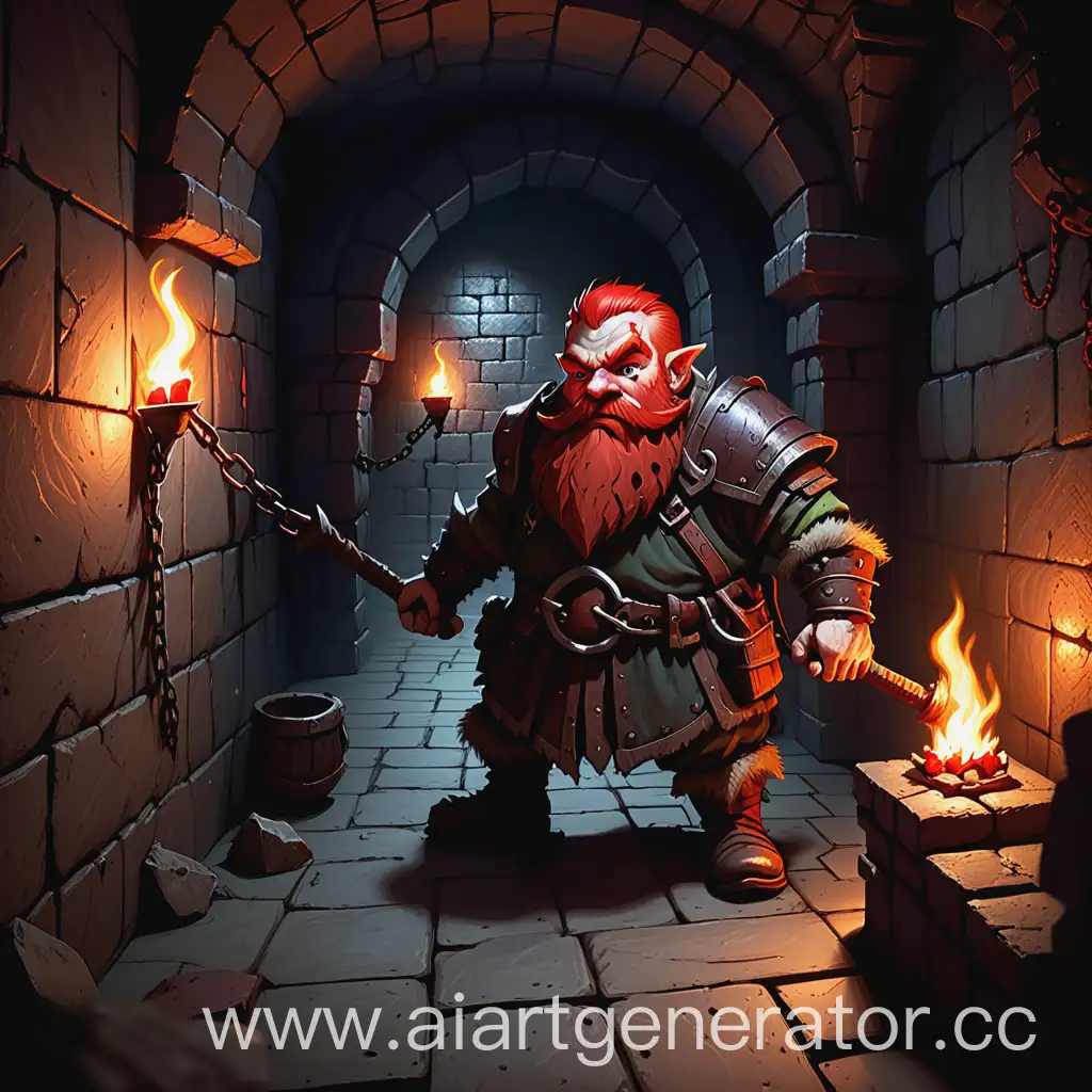 Dungeon-and-Dragon-Game-Scene-with-Chained-Dwarf-and-Goblin-Encounter