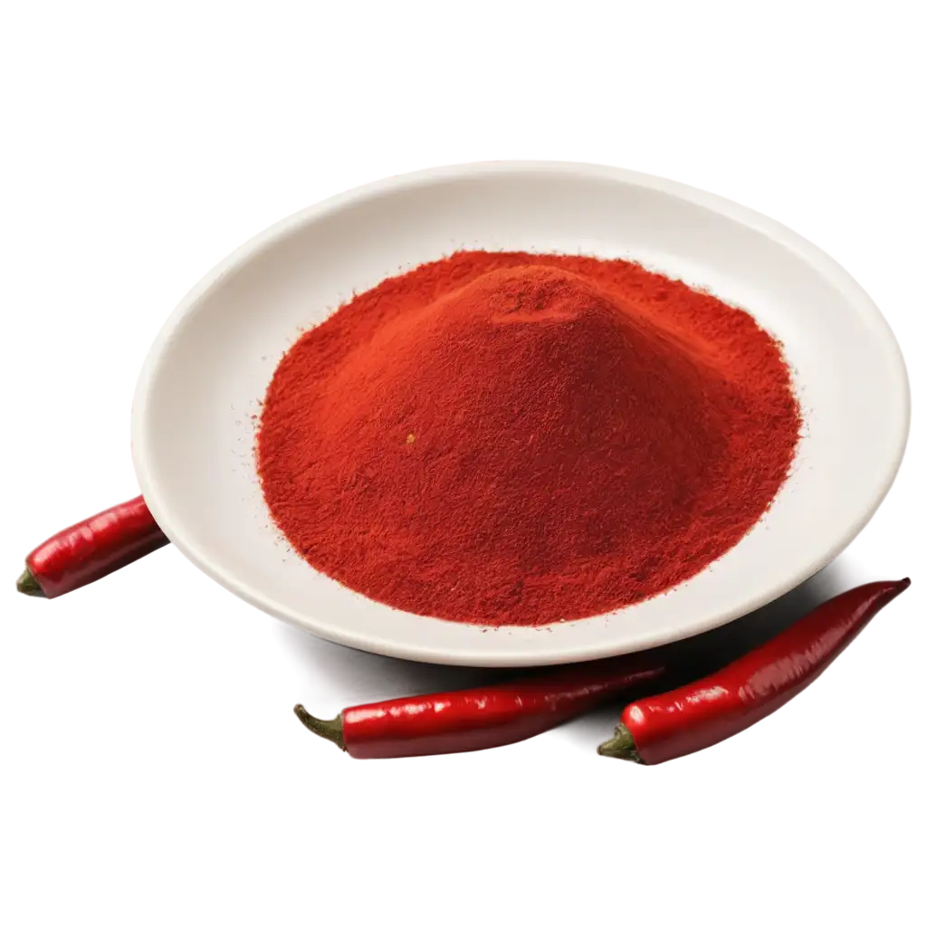 Realistic-PNG-Image-of-a-White-Plate-with-Dark-Red-Chilli-Powder-for-Culinary-Inspiration