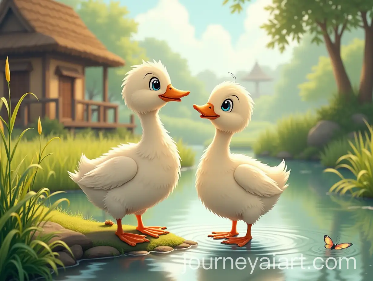 Bright-White-Duck-by-PondAI-Image-Prompt-Expansion-in-Rustic-Indonesian-Village