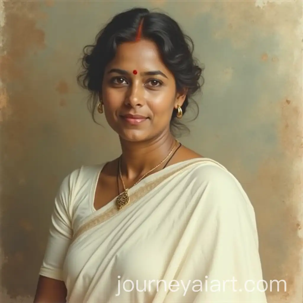 Vintage-Indian-Woman-in-White-Saree-Portrait
