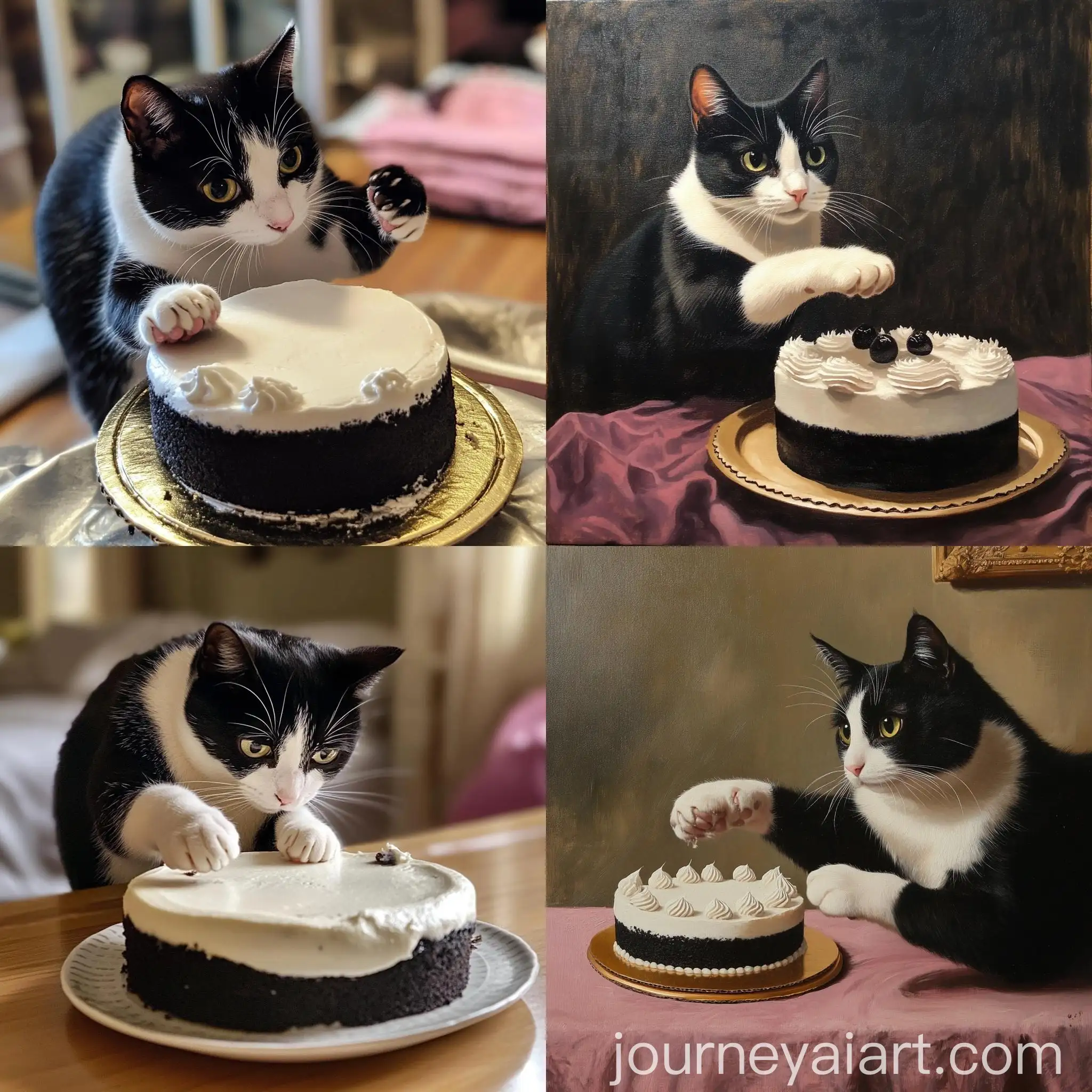 Curious-Cat-Touching-Birthday-Cake