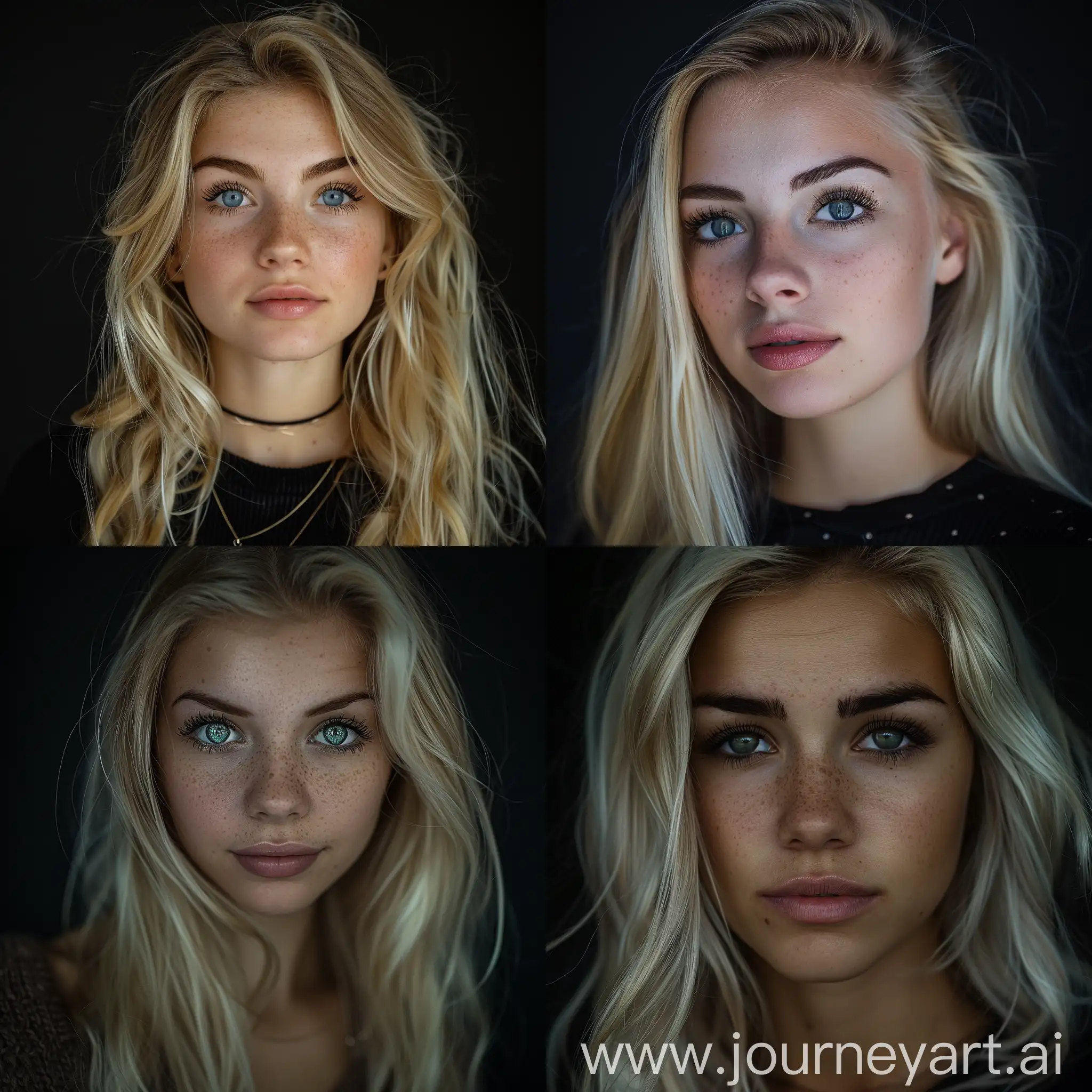 Portrait-of-Young-Woman-with-Blonde-Hair-and-Dramatic-Makeup-on-Black-Background