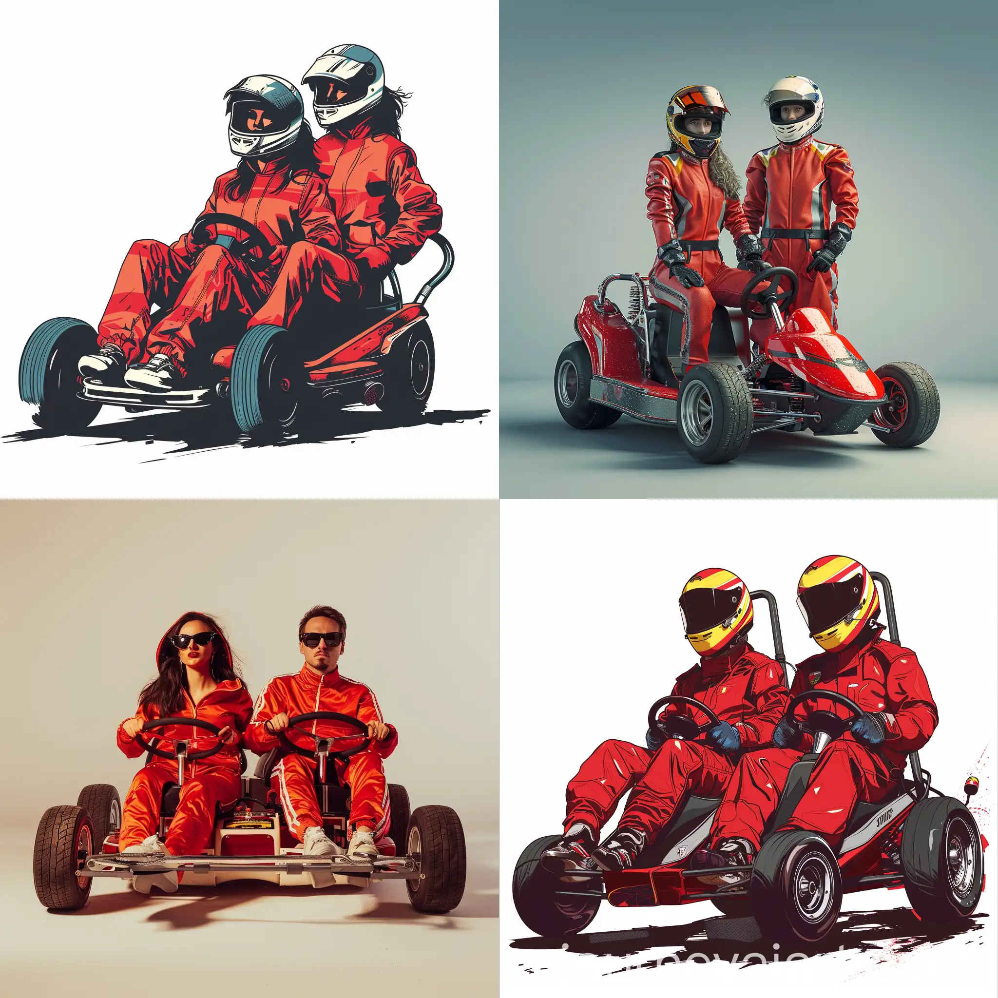Couple-Racing-Kart-in-Red-Jumpsuits