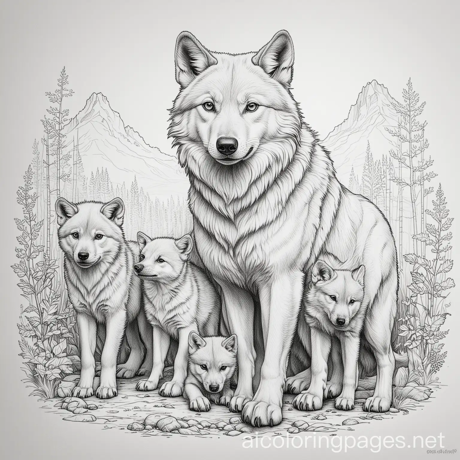 Mother-Wolf-and-Pups-Coloring-Page-for-Kids