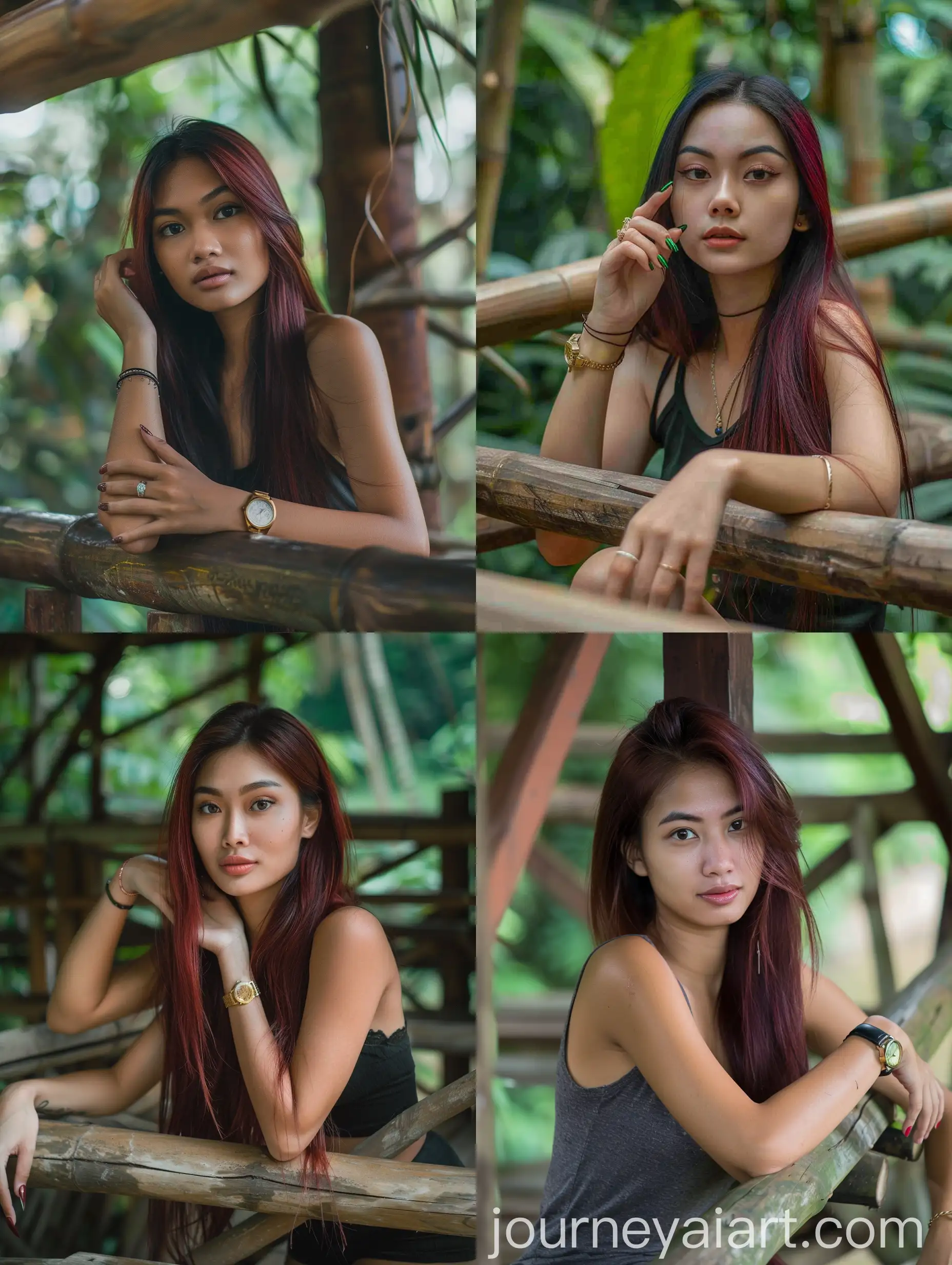Stylish-Indonesian-Woman-on-Natural-Wooden-Staircase