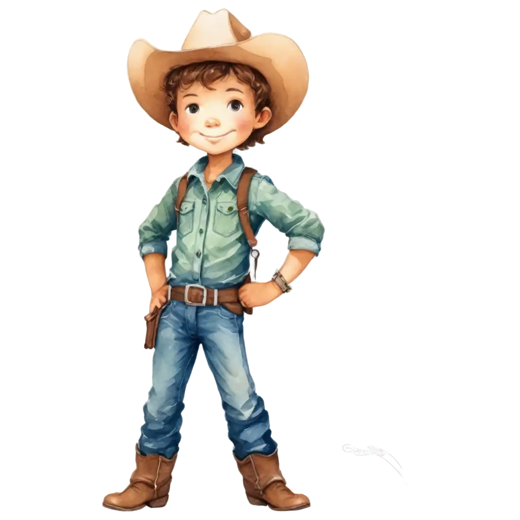 Cute-Cowboy-Boy-PNG-Image-Tanned-Fair-Skin-and-Brown-Hair-in-Watercolor-Style