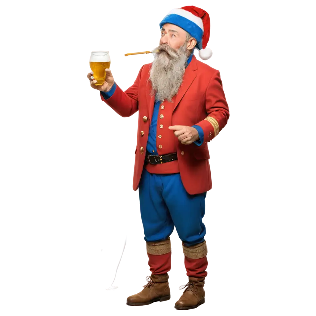 PNG-Image-Dwarf-in-Red-Suit-with-Long-Gray-Beard-and-Tiny-Hat-Smoking-and-Holding-a-Beer