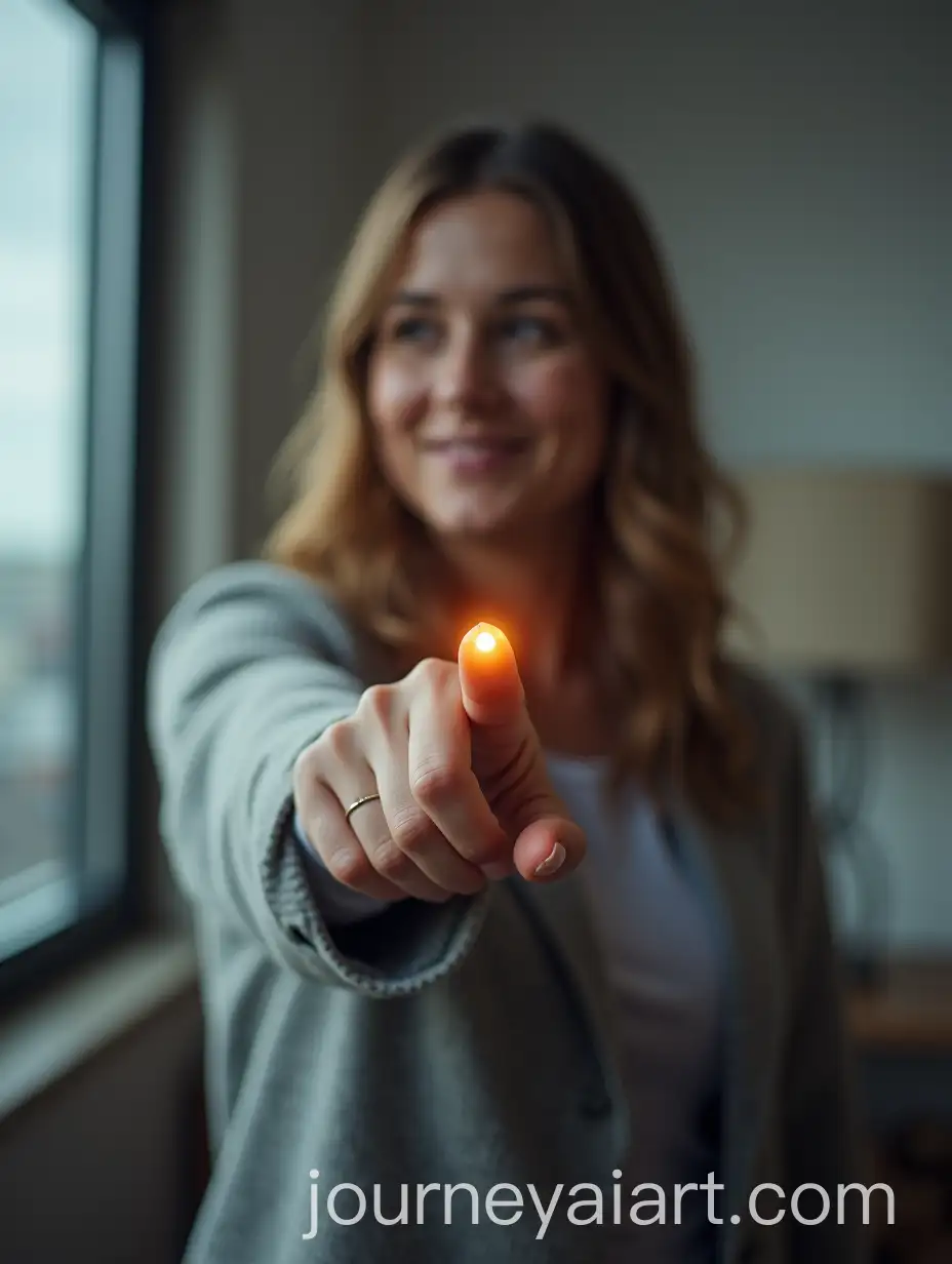 Woman-Indicating-to-Click-the-Button-Below