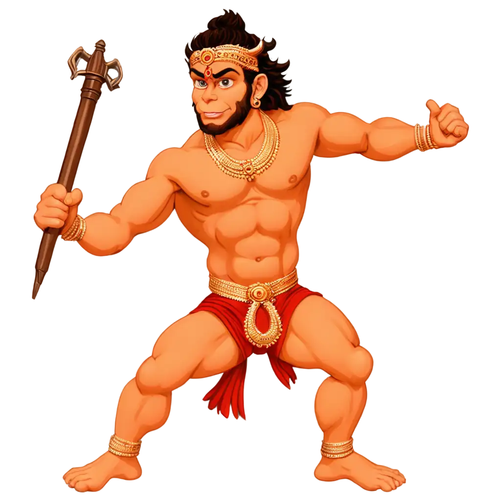 Hanuman-Attacking-with-Mace-Cartoon-PNG-HighQuality-Image-for-Digital-and-Print-Use