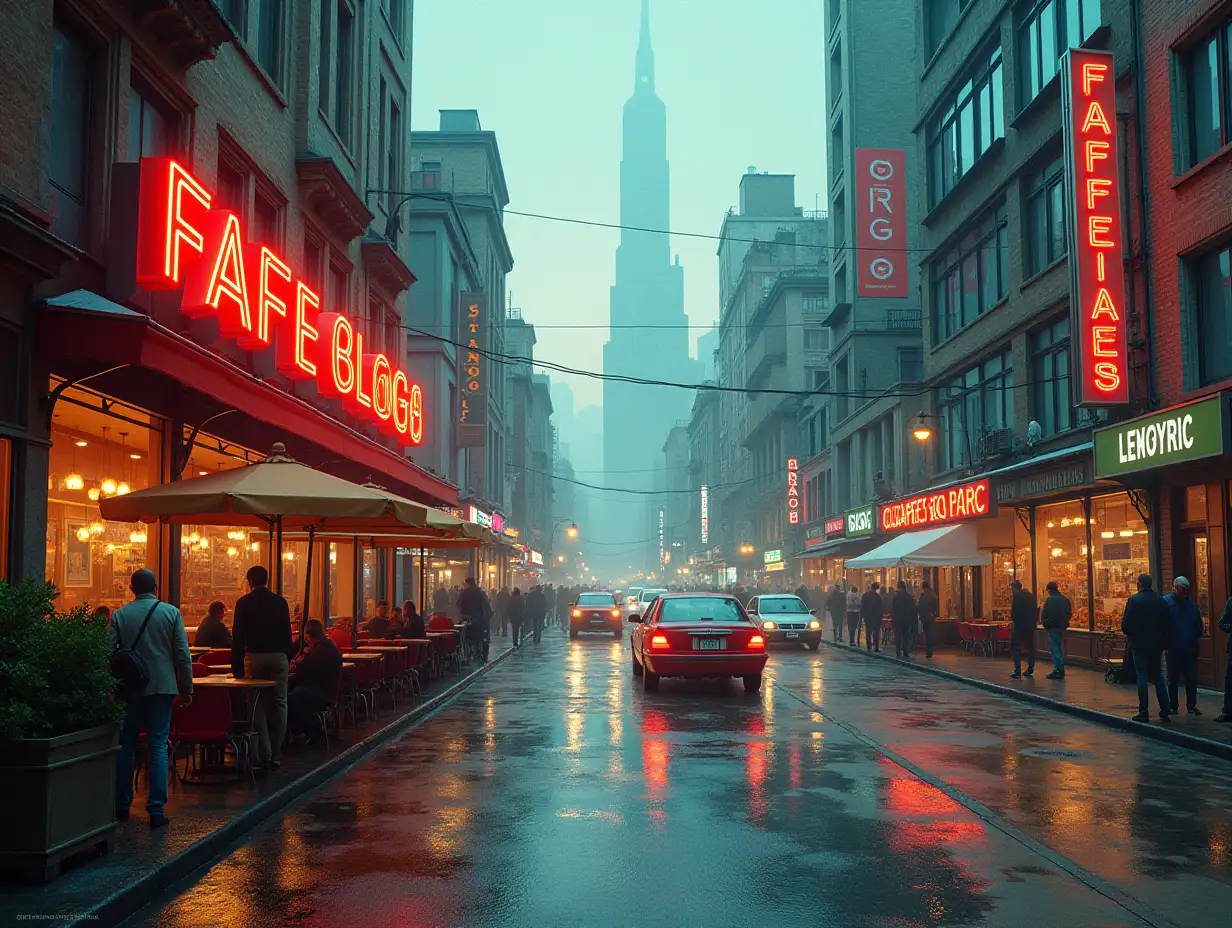 Art Generator surreal city with cars,cafes