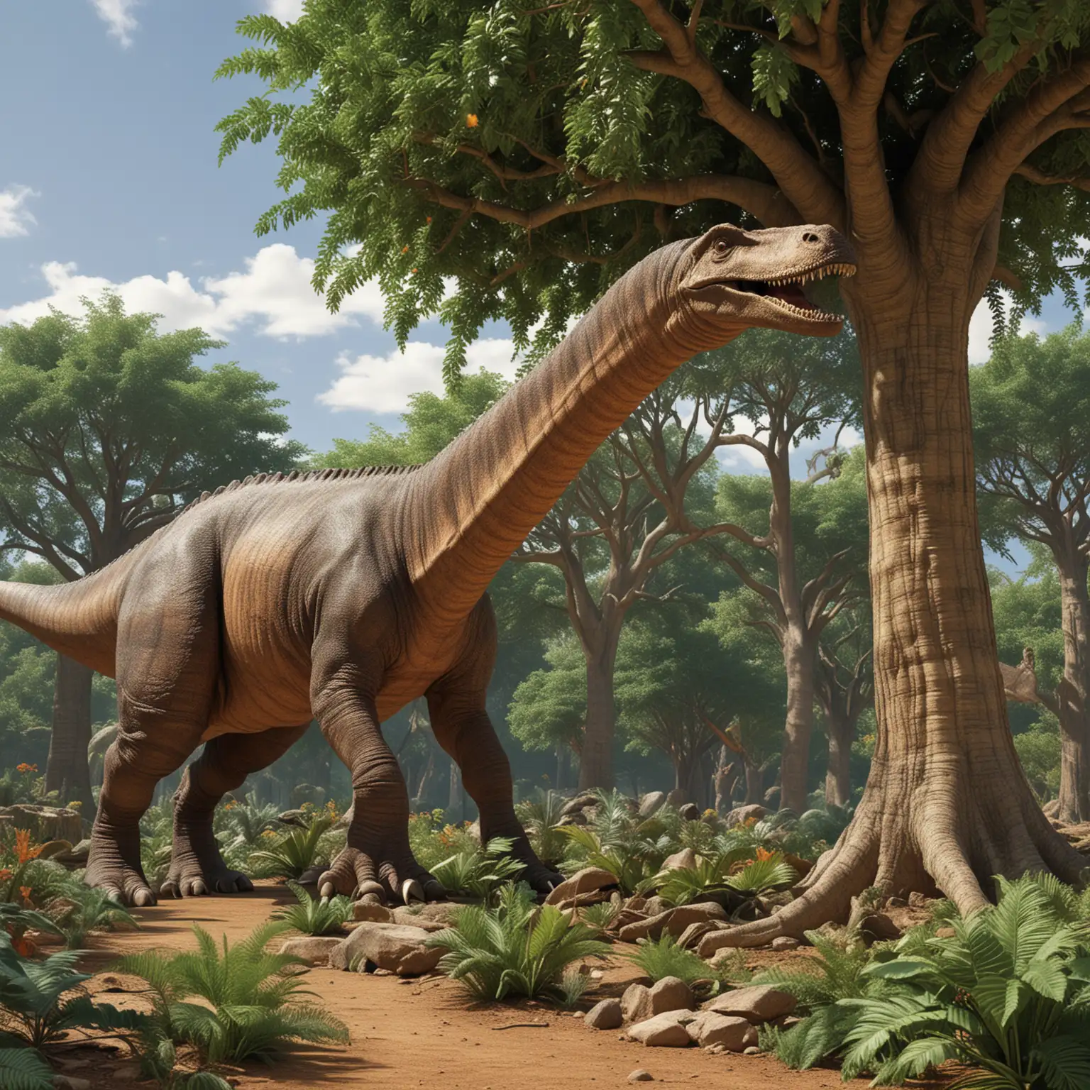 FullColor 3D Diplodocus Feeding on Large Tree