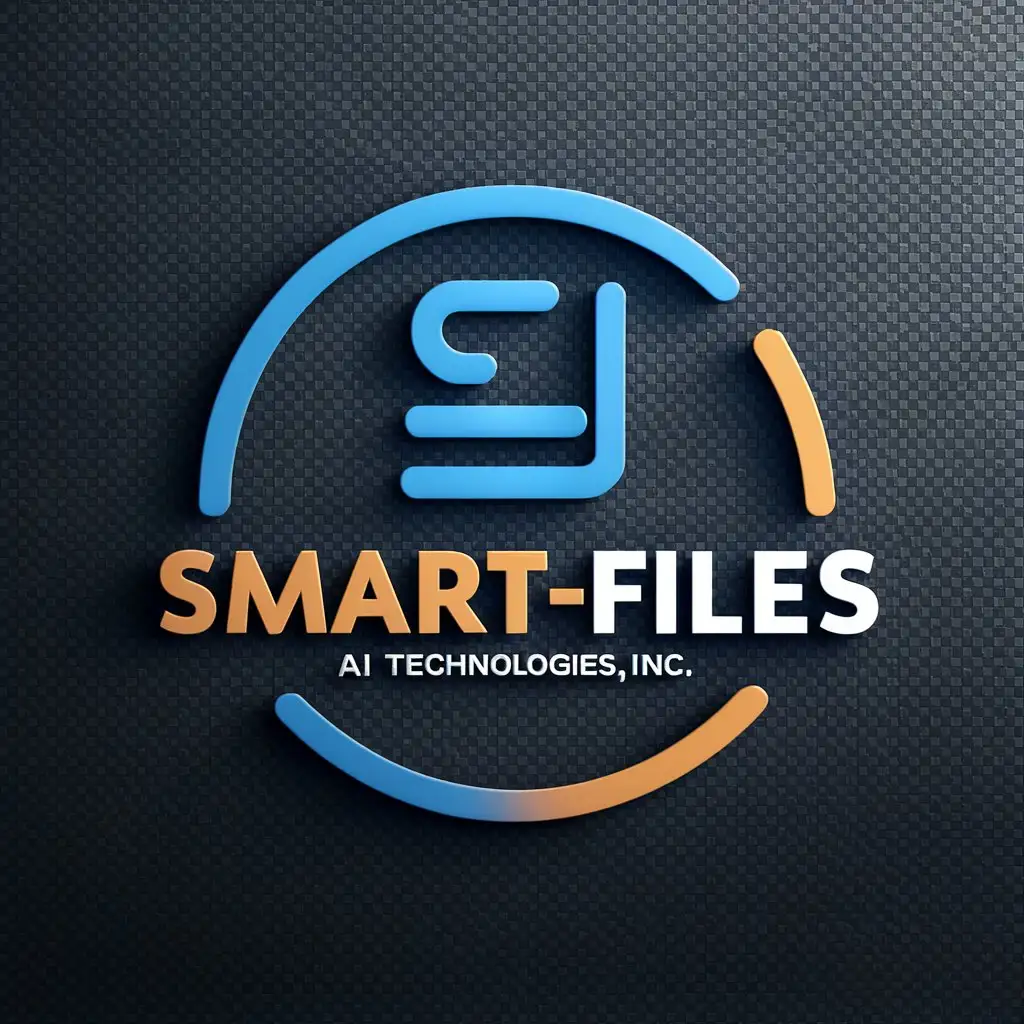 LOGO Design for SmartFiles AI Technologies Inc Blue Orange with SmartFiles Theme on Black 3D Background