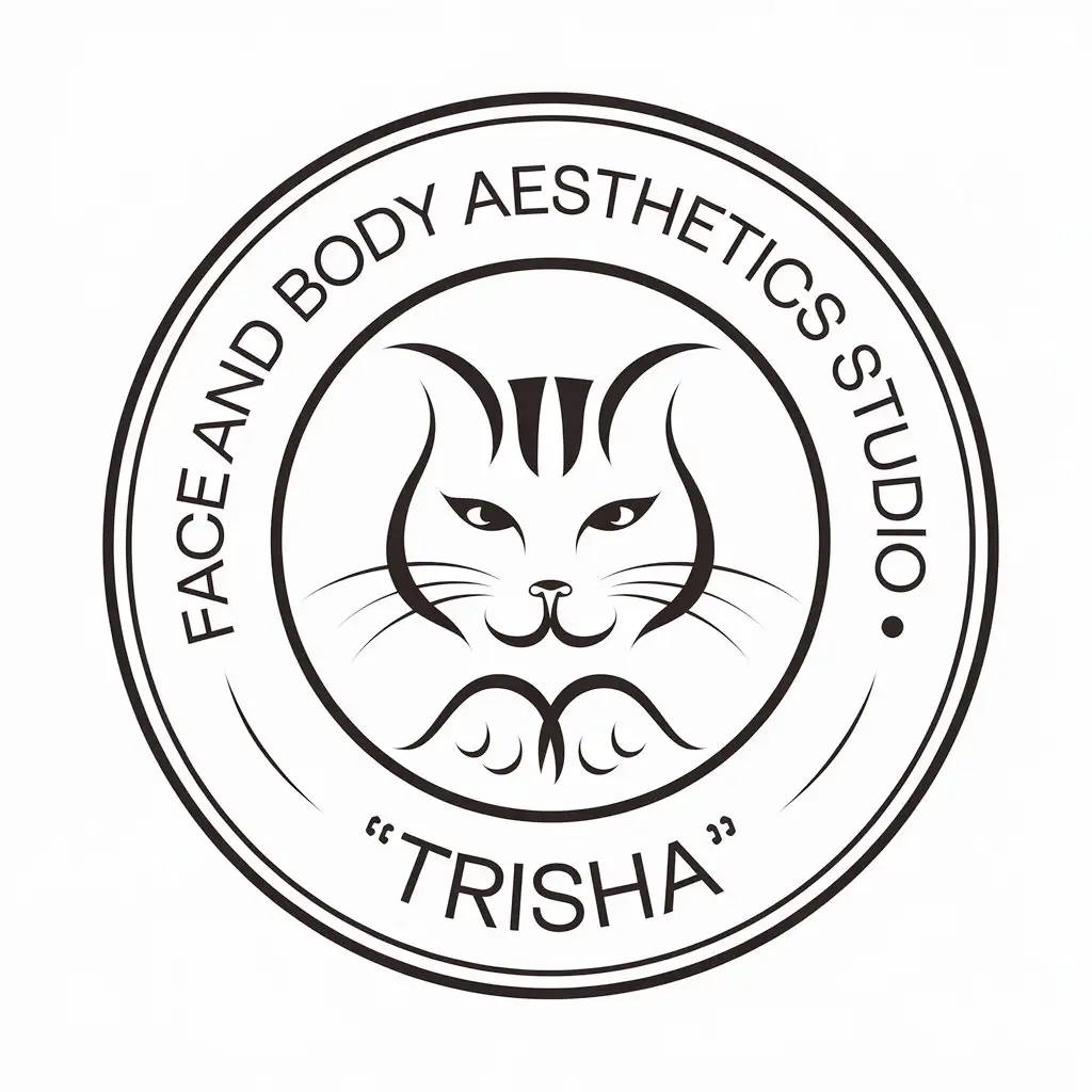 a vector logo design,with the text "Face and Body Aesthetics Studio
"Trisha"", main symbol:Cat,Moderate,be used in Beauty Spa industry,clear background