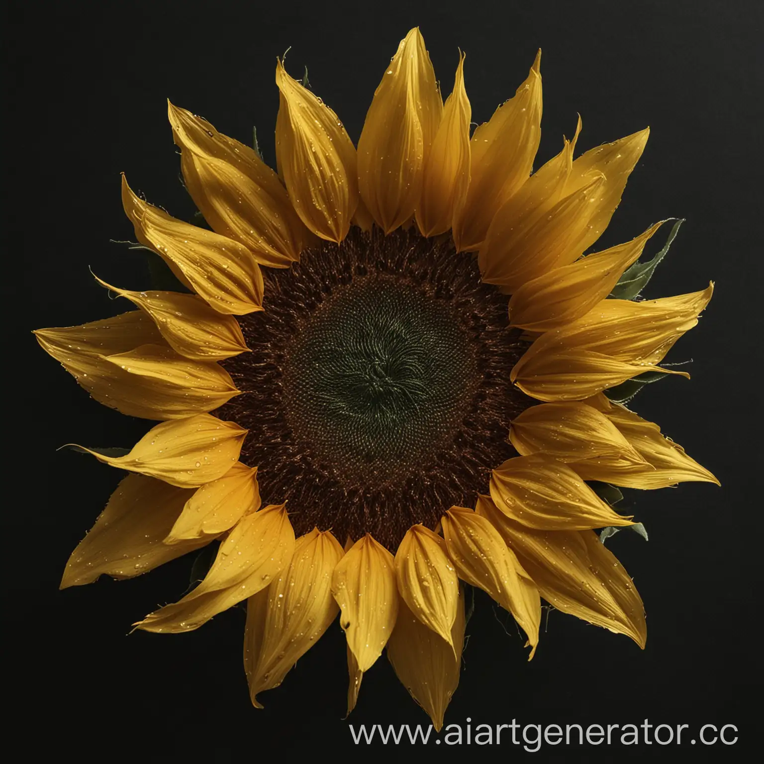 Sunflower-Petals-Radiating-on-Black-Background