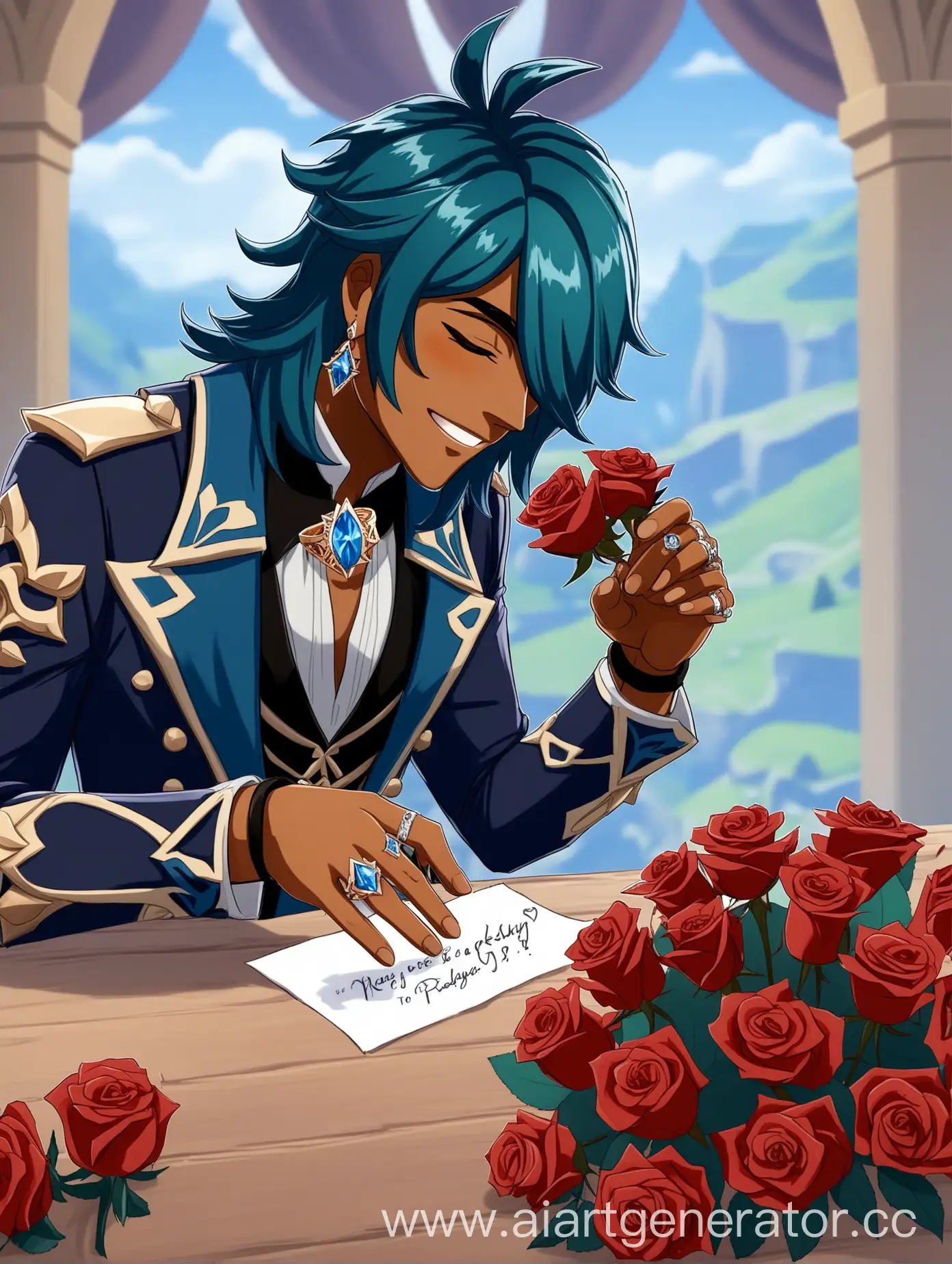 Genshin Impact Kaeya is making a proposal with ring and roses