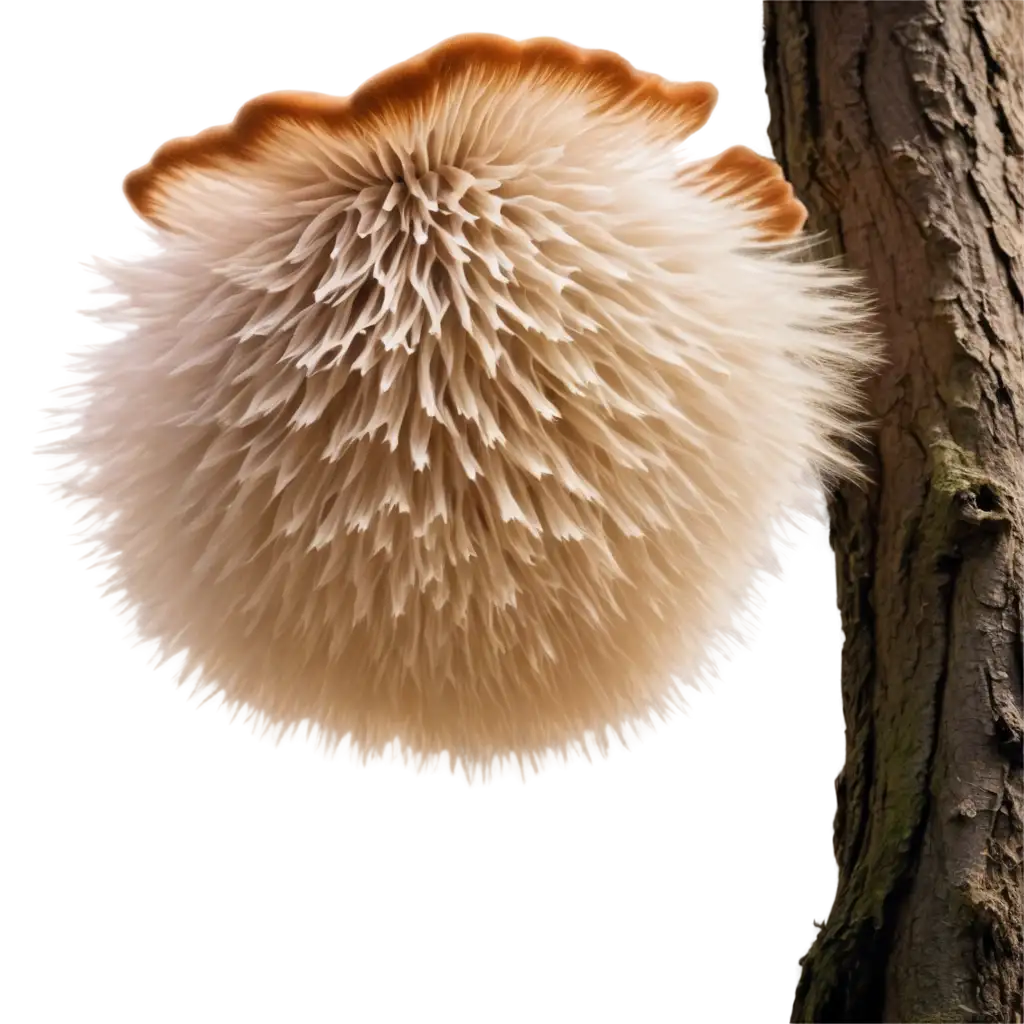 Realistic-PNG-Image-of-Lions-Mane-Mushroom-with-Detailed-Hairlike-Spines-in-a-Serene-Forest-Setting