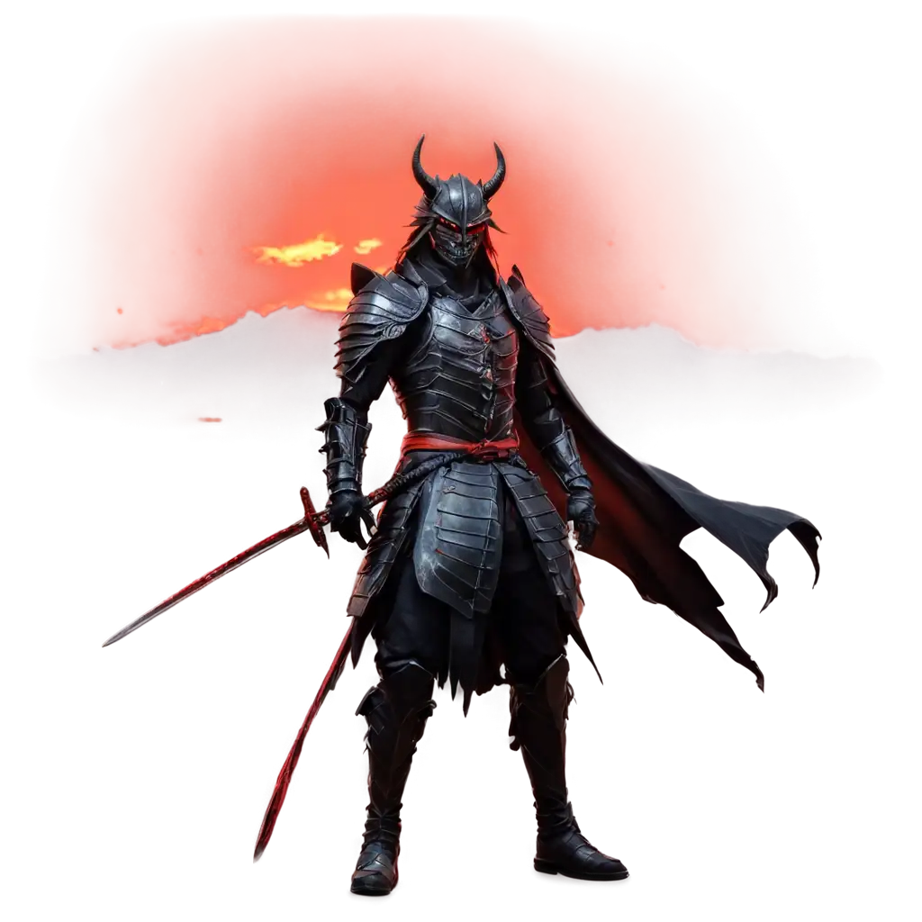 Anime-Warrior-in-Black-Samurai-Armor-PNG-BloodRed-Sunset-Eerie-Katana-Aura