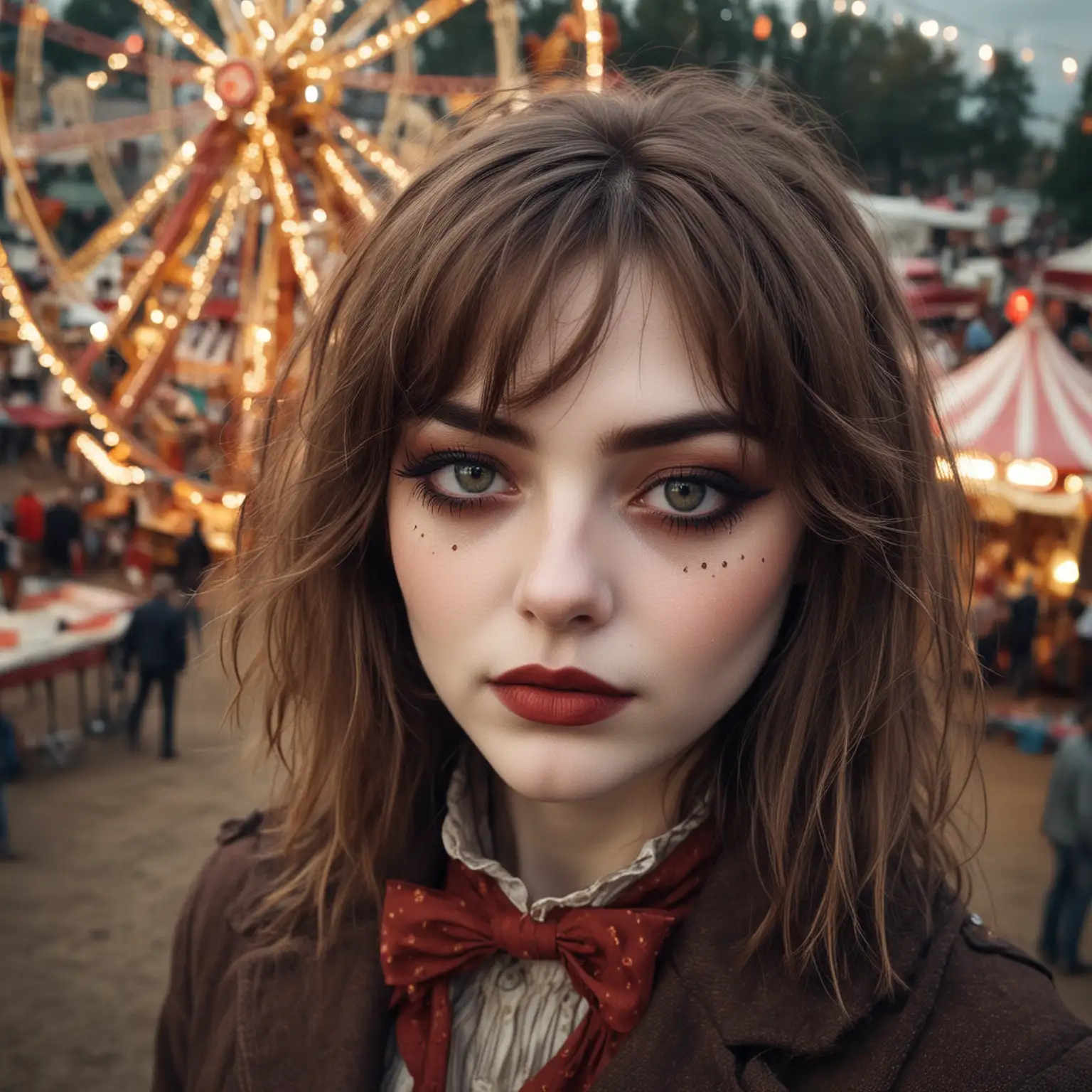 Mysterious-Girl-in-Vintage-Circus-Outfit-Enjoying-Antique-Caramel-Apple-at-Old-Fair