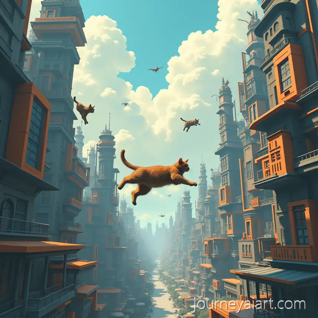 Futuristic-Cityscape-with-Flying-Cats-Soaring-Through-Neon-Skies