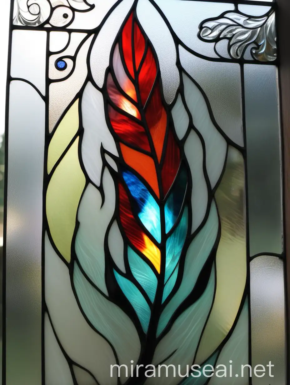 Stained Glass Artwork Featuring Firebird Feather Design