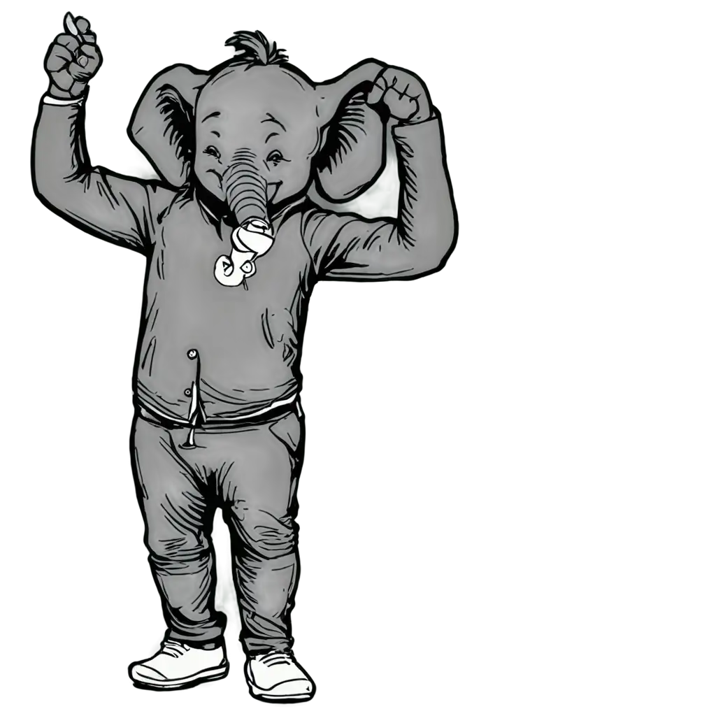 Black-and-White-Dabbing-Elephant-PNG-A-Unique-Artistic-Creation-for-Diverse-Applications