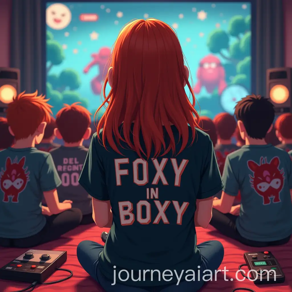 GingerHaired-Girl-Playing-Retro-Console-with-Audience