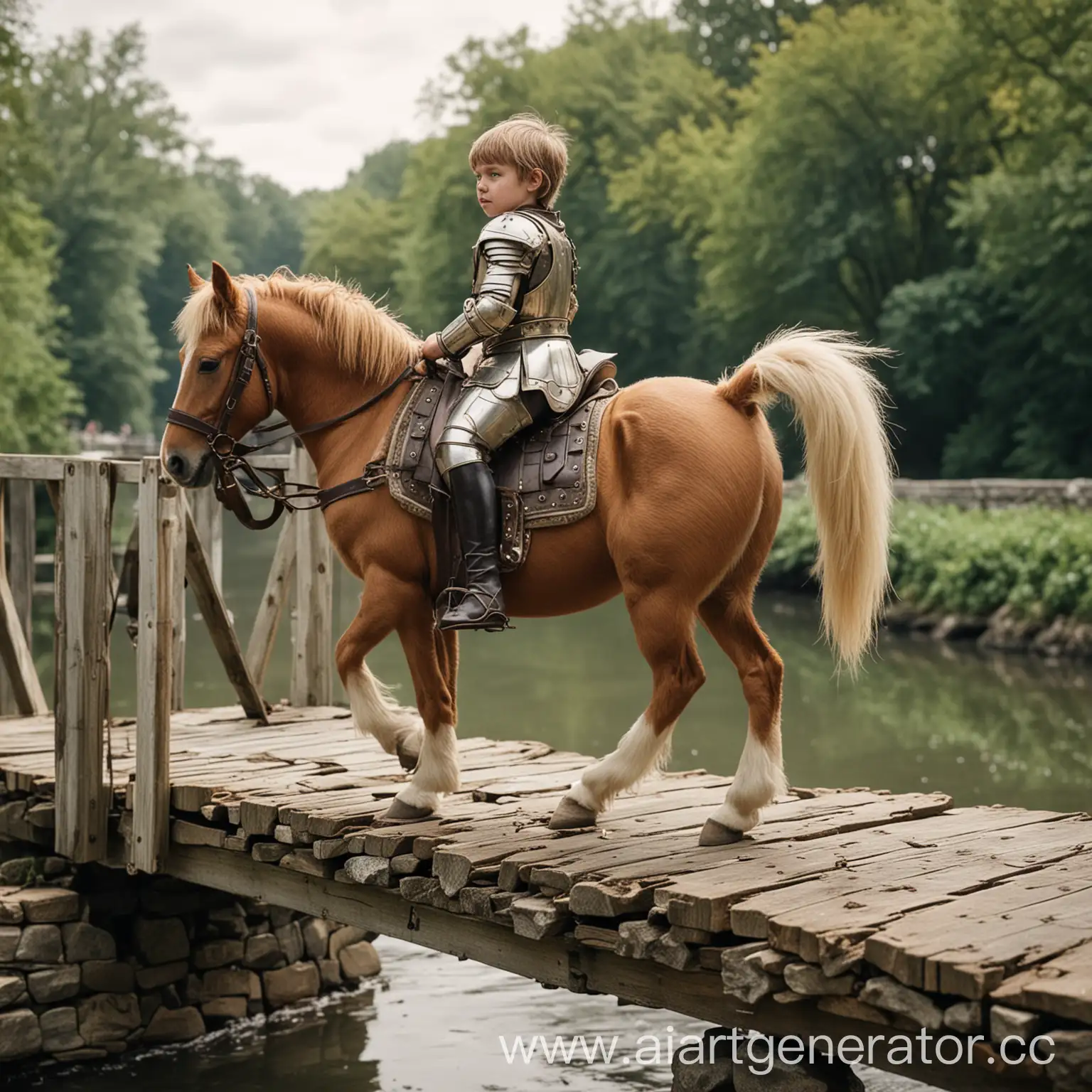 Child-on-Armored-Pony-Crossing-Bridge